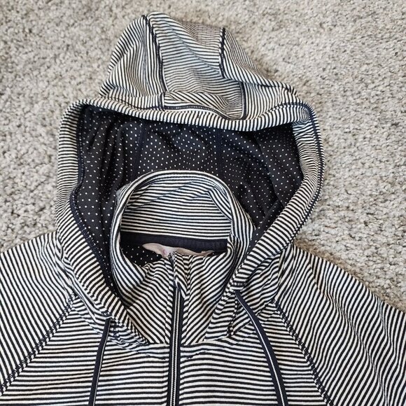 Athleta‎ Hoodie Women's XS Black White Striped Quarter Zip Sweater Pockets - Picture 3 of 10